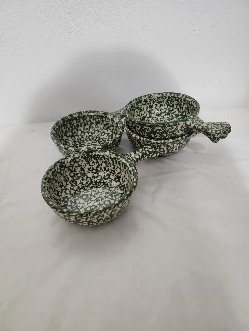 Vintange Henn Pottery Speckled Ceramic Handled Bowls - Set of 4 For Chili, soups